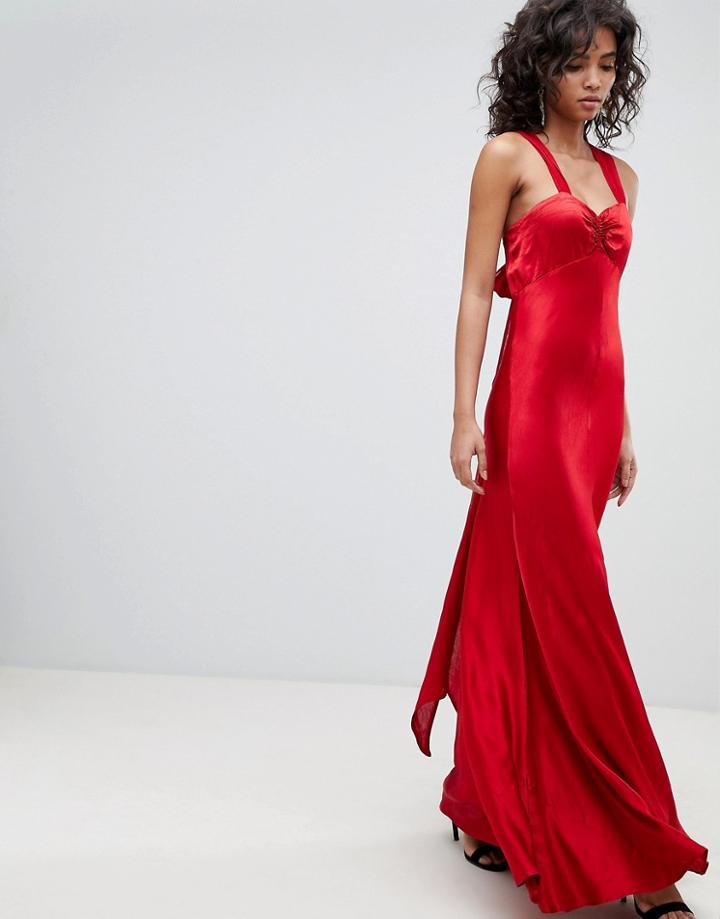Ghost V Neck Maxi Dress With Bow Back - Red