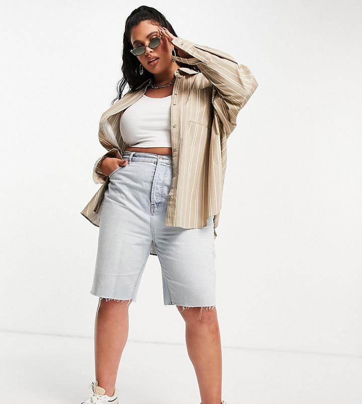 Collusion Plus Oversized Shirt In Beige Stripe - Part Of A Set-neutral