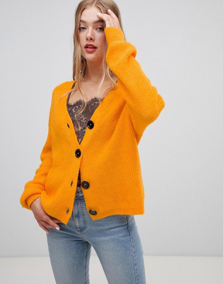 New Look Button Through Cardigan - Orange