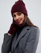 Brave Soul Berry Beanie With Gloves - Black