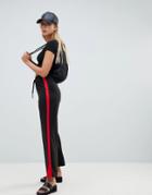 Brave Soul Flared Pants With Side Stripe In Red - Black