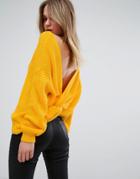 Missguided Twist Back Oversized Sweater - Yellow