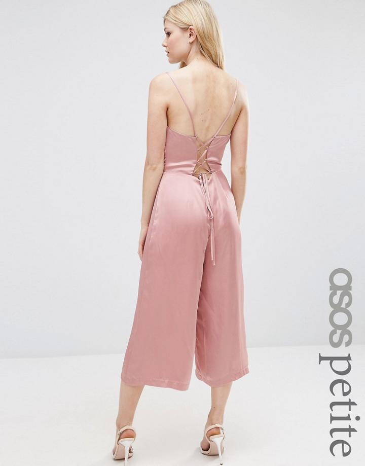 Asos Petite Satin Cami Jumpsuit With Strappy Back - Pink