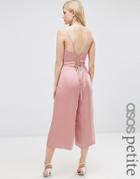 Asos Petite Satin Cami Jumpsuit With Strappy Back - Pink