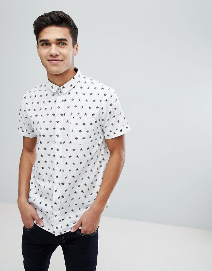 Brave Soul Star Print Shirt - White