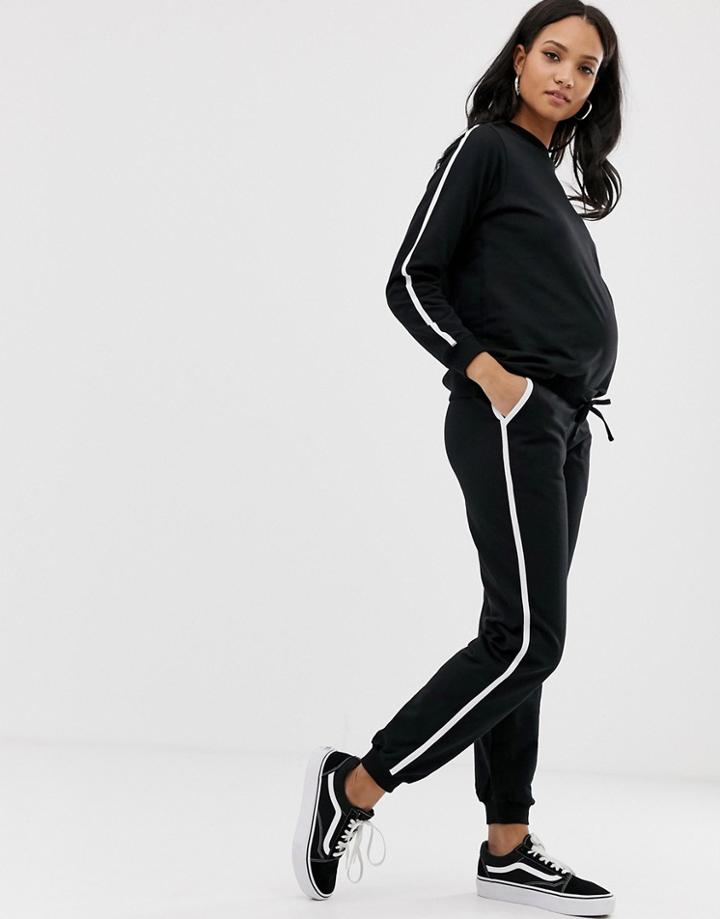 Asos Design Maternity Tracksuit Cute Sweat / Basic Jogger With Tie With Contrast Binding - Black