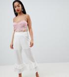 Lost Ink Petite Broderie Pants With Tiered Peplum Hem - White