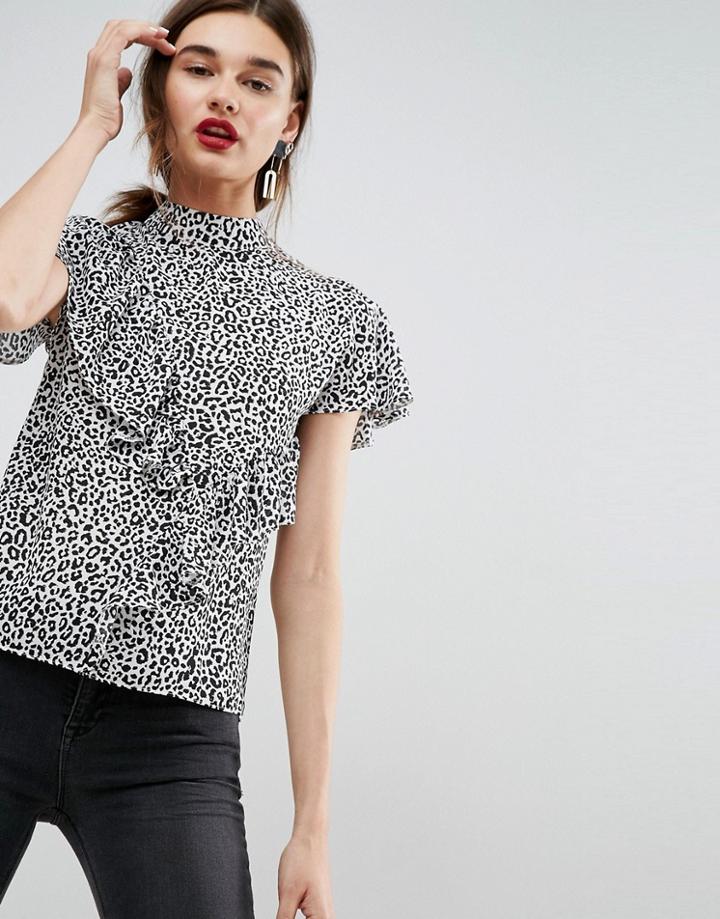 Asos Ruffle Blouse In Animal Print - Multi