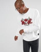 Sixth June Oversized Sweatshirt In White With Floral Logo - White