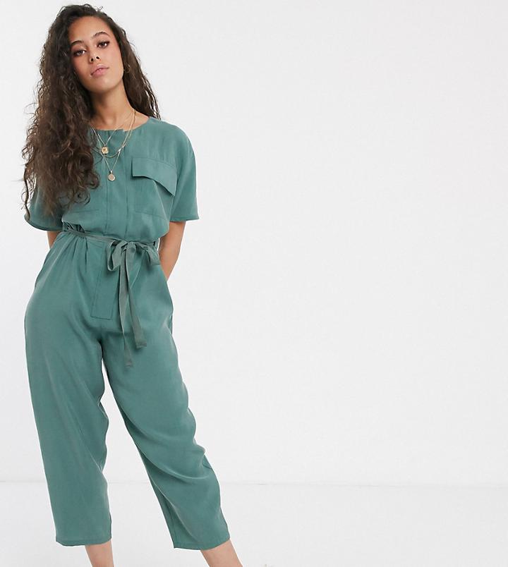 Asos Design Petite Minimal Boiler Jumpsuit With Detachable Fanny Pack-green