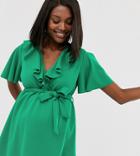 Blume Maternity Exclusive Wrap Front Tunic With Self Belt In Bright Green - Green