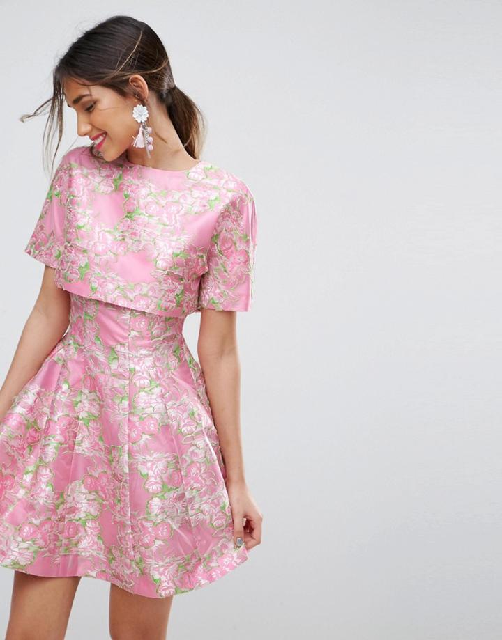 Asos Salon Ultra Cropped Top Fit And Flare Skater Dress - Multi