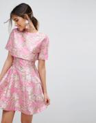 Asos Salon Ultra Cropped Top Fit And Flare Skater Dress - Multi