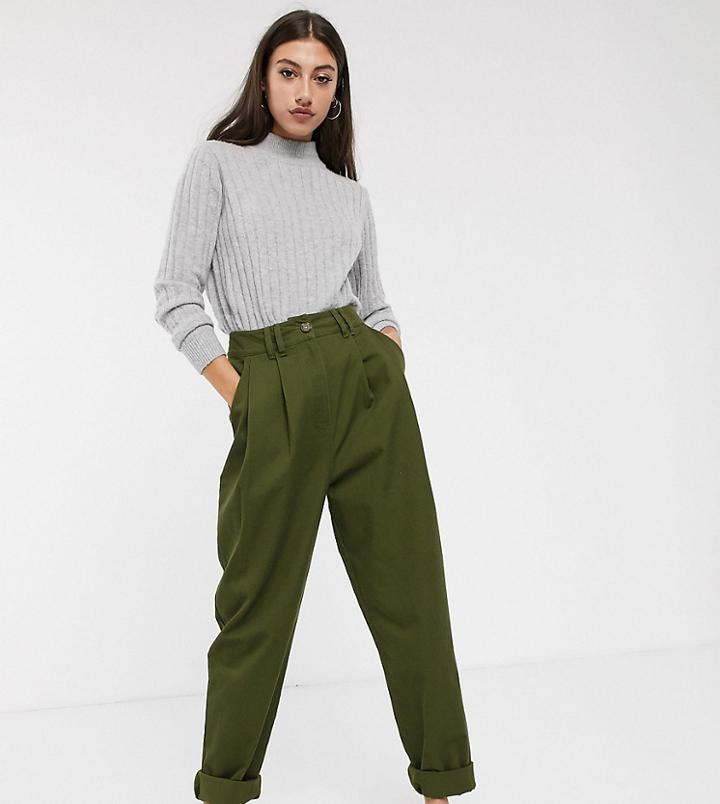Asos Design Tall Ovoid Pleat Front Peg Pants In Khaki-green