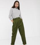 Asos Design Tall Ovoid Pleat Front Peg Pants In Khaki-green