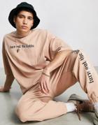 Asos Dark Future Oversized T-shirt With Slogan And Logo Print In Taupe - Part Of A Set-neutral