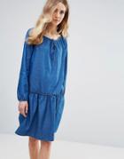 Ichi Bell Sleeve Smock Denim Dress - Blue