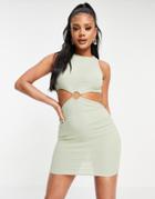 Fashionkilla Cutout Side Mini Dress In Sage-green