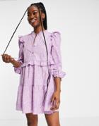 Miss Selfridge Ruffle Detail Shirt Dress In Lilac Zebra-purple