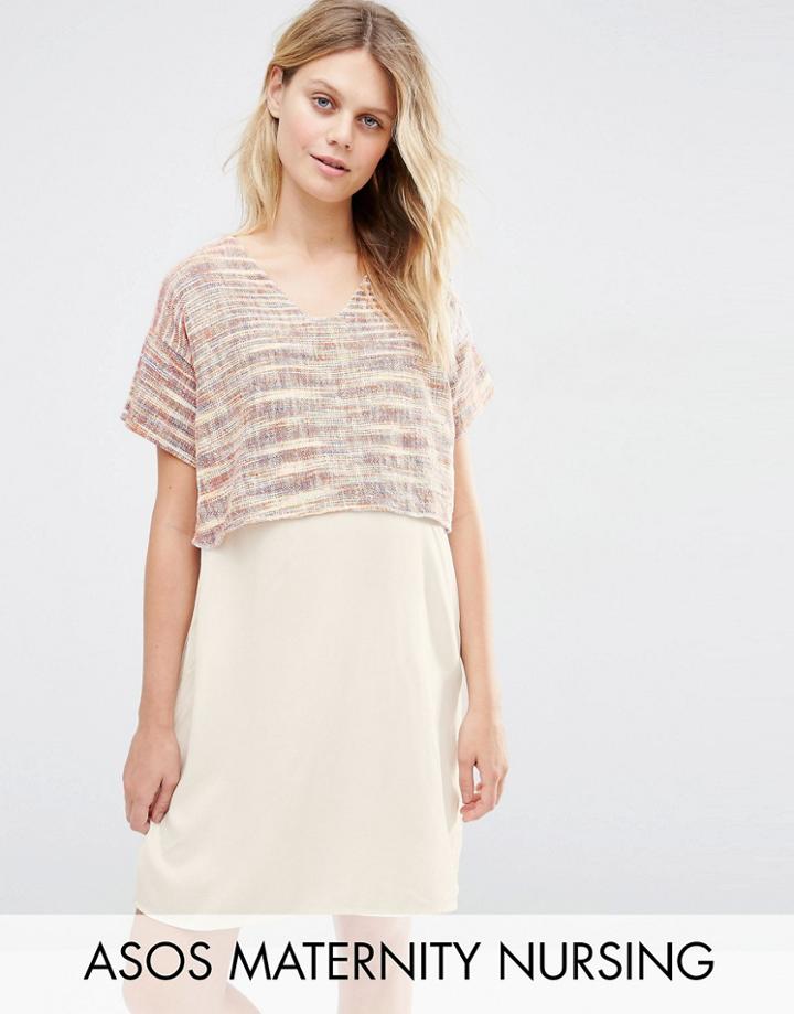 Asos Maternity Nursing Shift Dress In Textured Weave - Multi