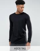 Asos Tall Longline Long Sleeve T-shirt With Crew Neck - Black