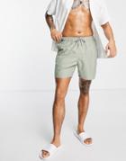 Asos Design Swim Shorts In Light Khaki Mid Length-green