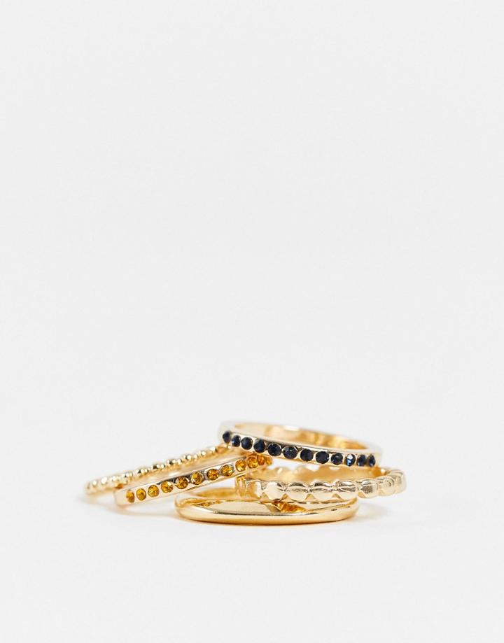 French Connection 4 Pack Of Rings In Gold Mix
