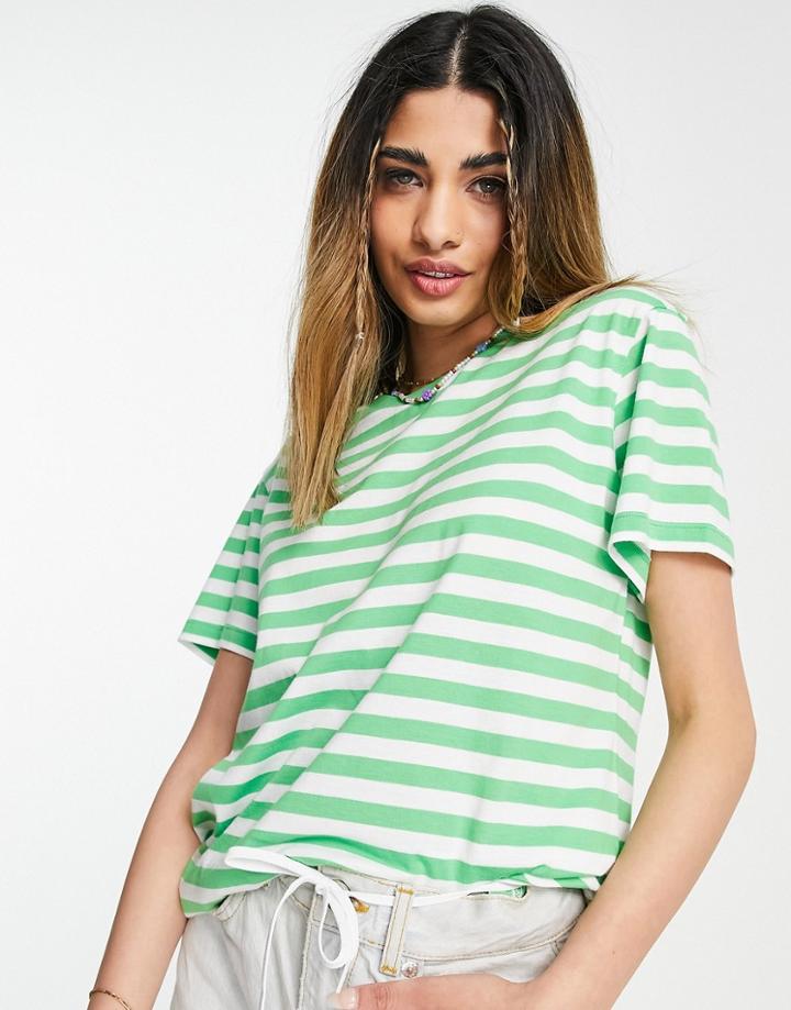 Asos Design Ultimate T-shirt In Green And White Stripe-multi