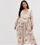 True Violet Plus Chiffon Maxi Dress In Tie Dye Floral Print-multi