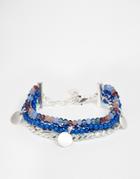 Pilgrim Multi Row Bead Bracelet - Silver Color Blue