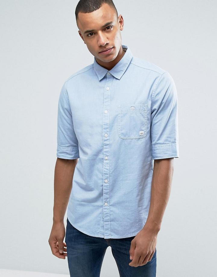 Esprit Button Down Short Sleeve Shirt With Chest Pocket - Blue