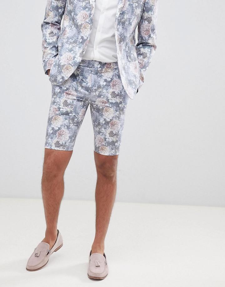 Boohooman Skinny Fit Suit Shorts With Floral Print In Multi - Multi