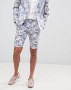 Boohooman Skinny Fit Suit Shorts With Floral Print In Multi - Multi