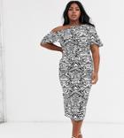 Asos Design Curve Pleated Shoulder Pencil Dress In Zebra Print