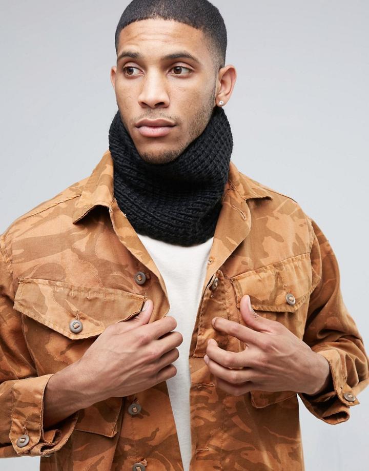 Asos Knitted Infinity Scarf In Black - Black