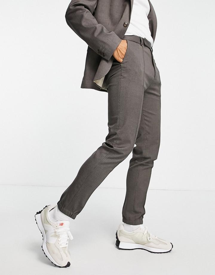 Asos Design Tapered Pants With Cuff In Camel Texture-neutral
