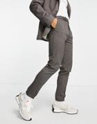 Asos Design Tapered Pants With Cuff In Camel Texture-neutral