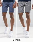 Asos Tall 2 Pack Slim Chino Shorts In Gray & Indigo Save - Multi