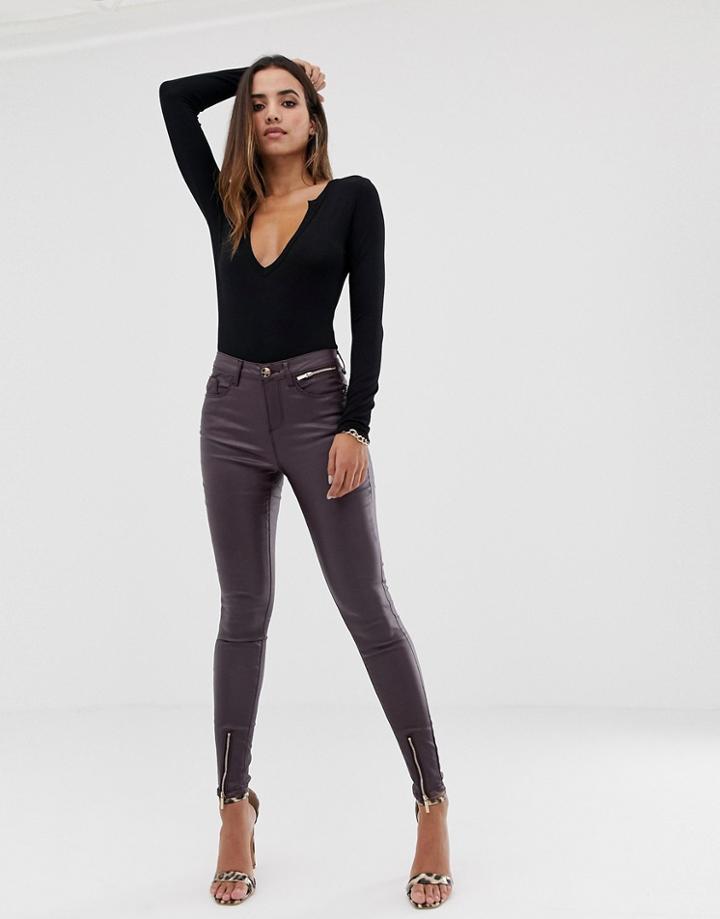 Lipsy Coated Skinny Jeans With Ankle Splits - Red