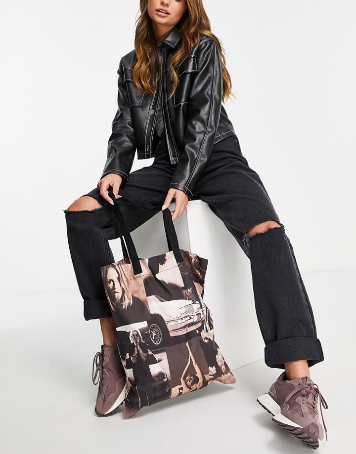 Asos Design Organic Cotton Tote Shopper Bag In Photographic Print-multi