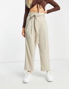 Urban Revivo Paperbag Waist Pants In Beige-neutral