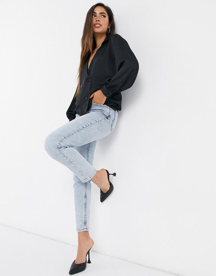 Asos Design Satin Wrap Tux Shirt In Black