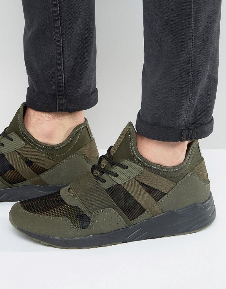 Asos Sneakers In Khaki With Camo And Mesh - Green