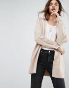 Asos Chunky Knit Cardigan In Wool Mix - Beige