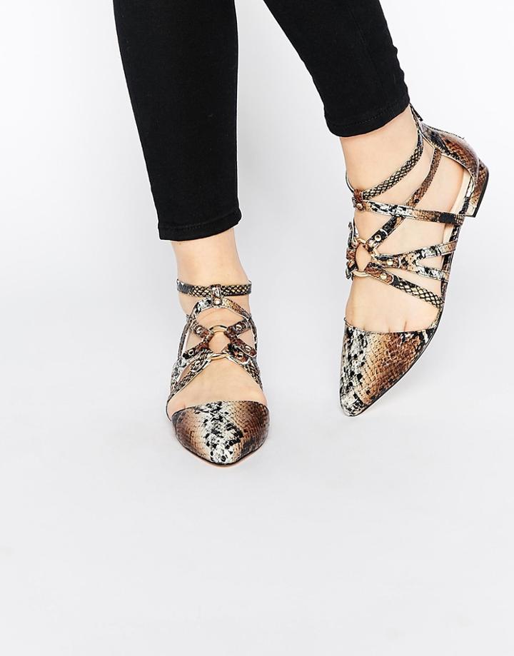 Asos Lori Caged Pointed Ballet Flats - Snake