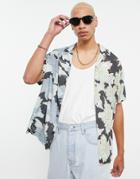 Topman Spliced Floral Shirt In Blue And Green-multi