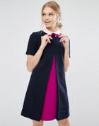 Ted Baker Wonce Tunic Dress With Contrast Pleat Front - Navy