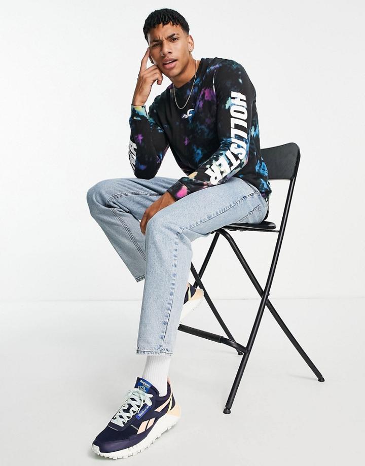 Hollister Icon Logo Acid Wash Long Sleeve Top In Black