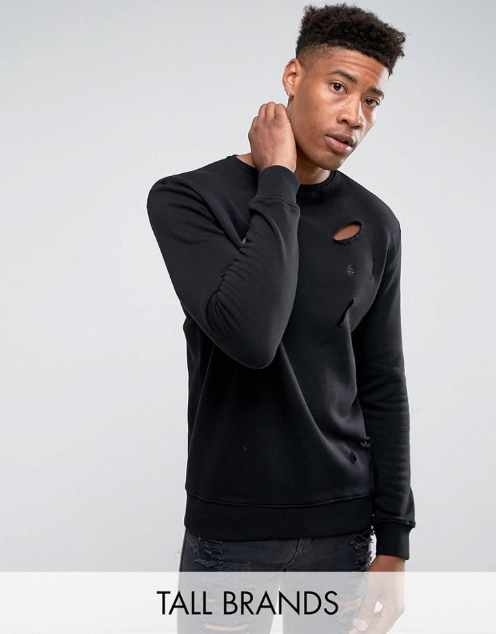 Noose & Monkey Tall Distressed Sweat - Black