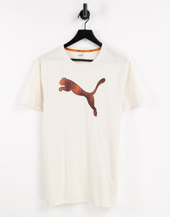 Puma Training Aop Logo T-shirt In Cream-grey
